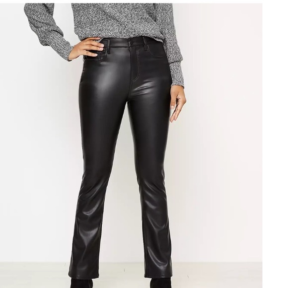 LOFT Pants - Faux Leather Flare Crop Jeans In Black